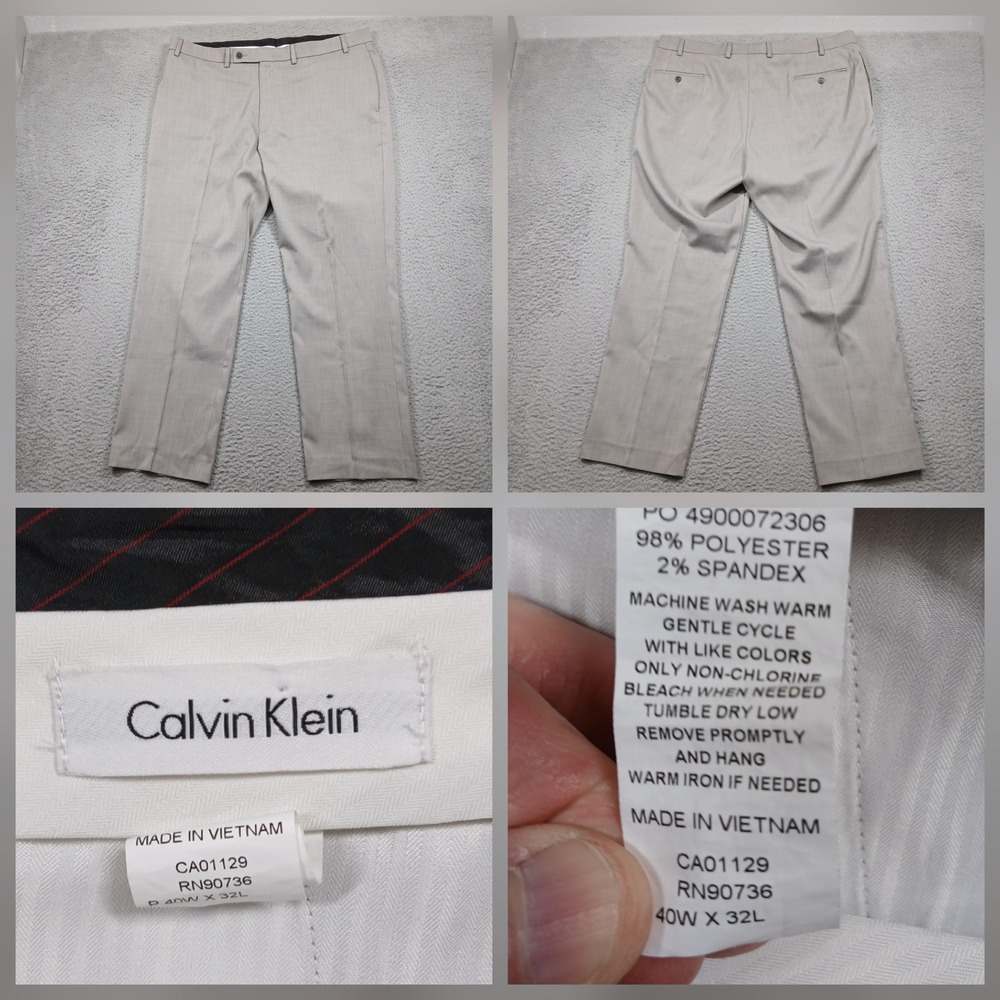 Calvin Klein Men's Dress Pants 40x32‎ Light Gray Stretch Flat Front Slacks